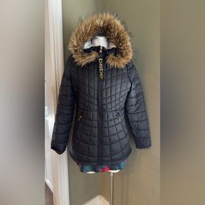 Bebe Sport Black Quilted Puffer Jacket With Hood Women’s S/ M . Fits m